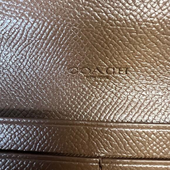COACH Essential Slim Wallet Tan Saddle Brown Pebble Leather Gold Logo - Picture 10 of 11